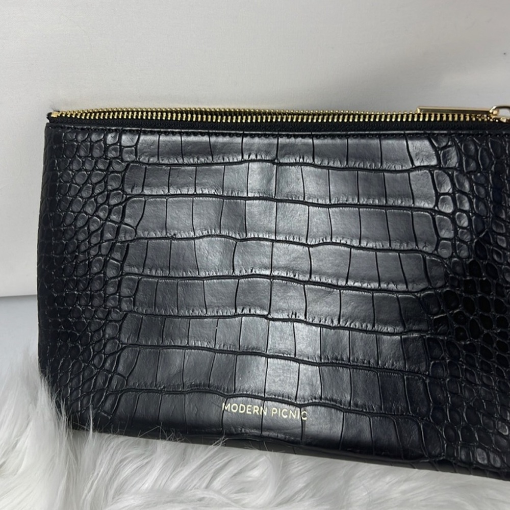 Modern Picnic The Snacker Bag Crocodile-Embossed Vegan Leather 6”HX9.5”WX2.25” D